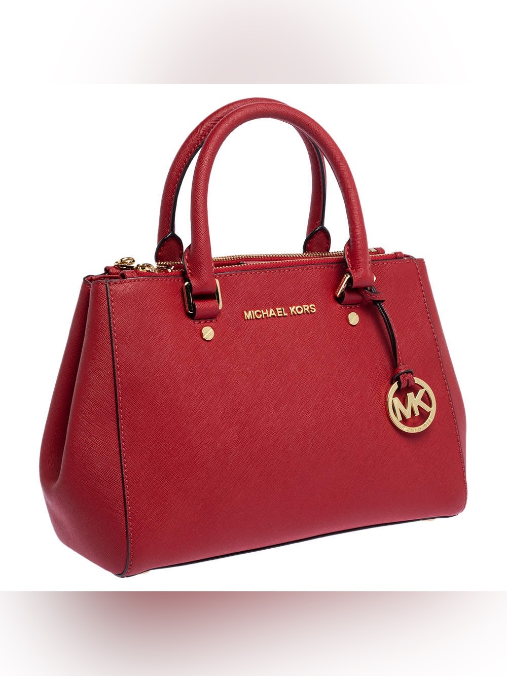 Michael Kors Red Saffiano Satchel with Gold Hardware